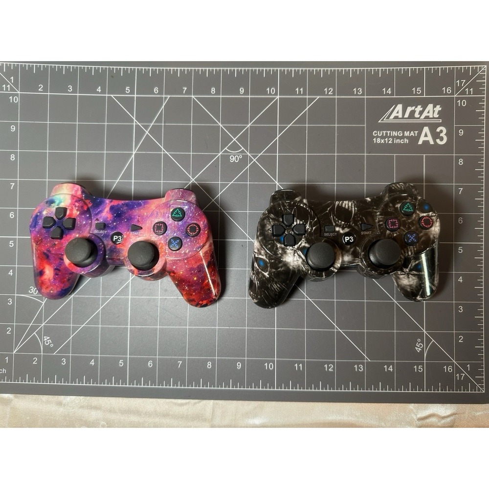 Lot Of 2! P3 Wireless Controllers For PS3 Galaxy Nebula & Black Ghost No Charger